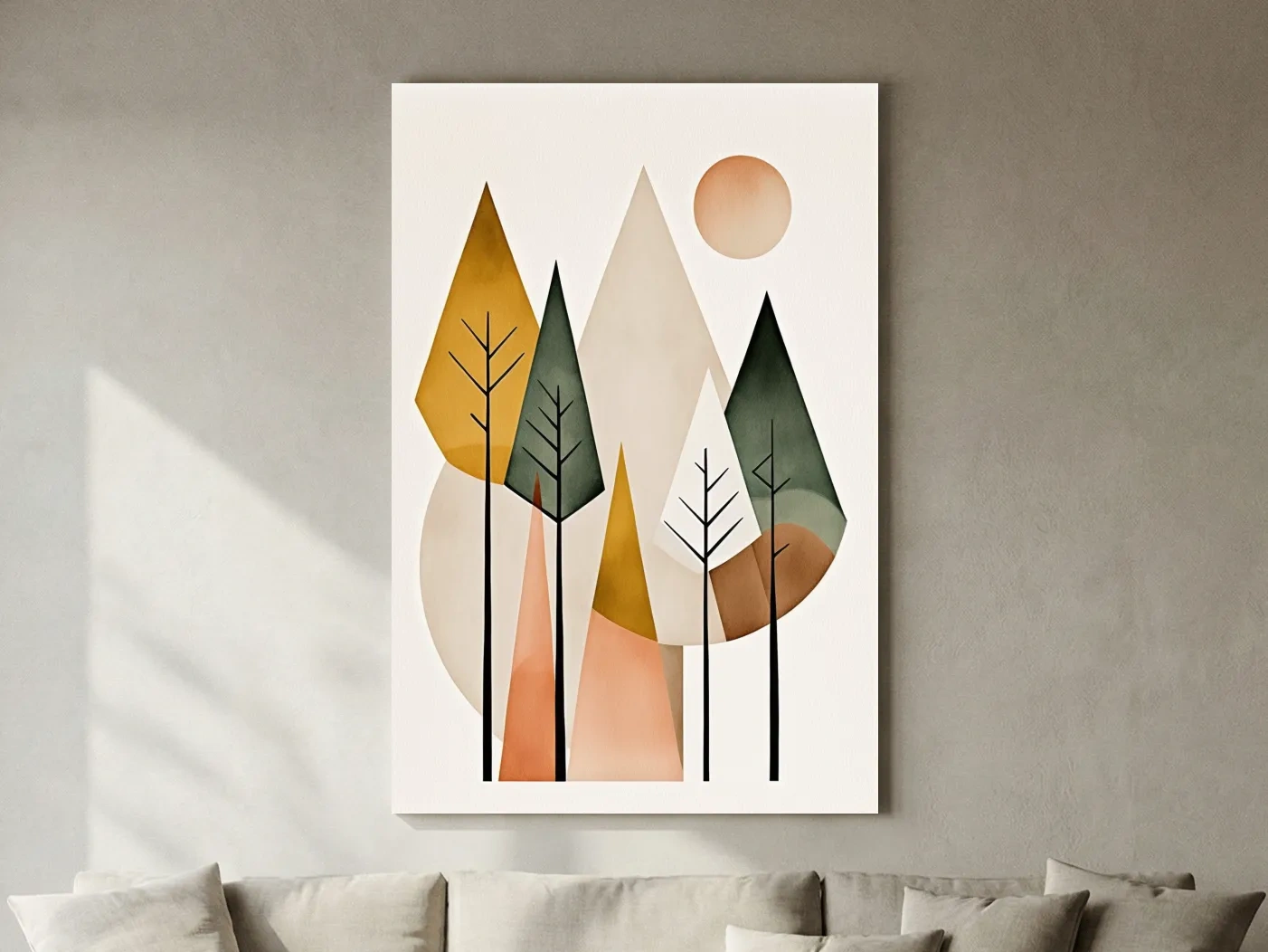 Minimalist Geometric Mountain Forest Artwork - Scandinavian Boho Wall Art