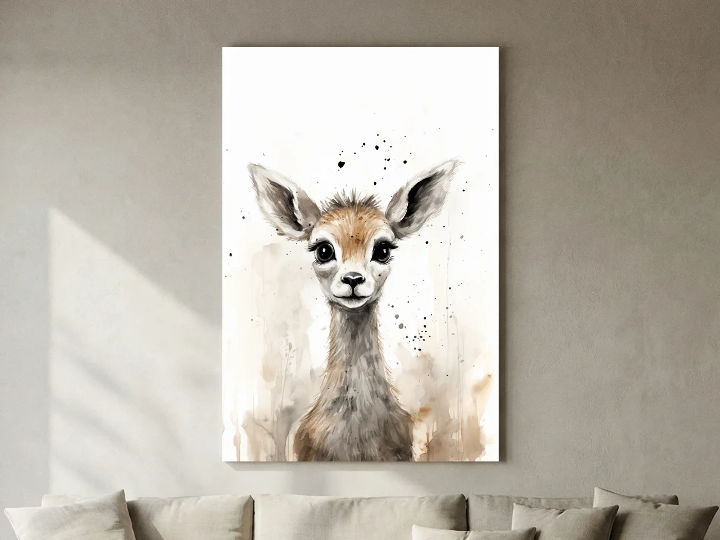 Cute Baby Deer Watercolor Portrait - Whimsical Nursery Animal Wall Art