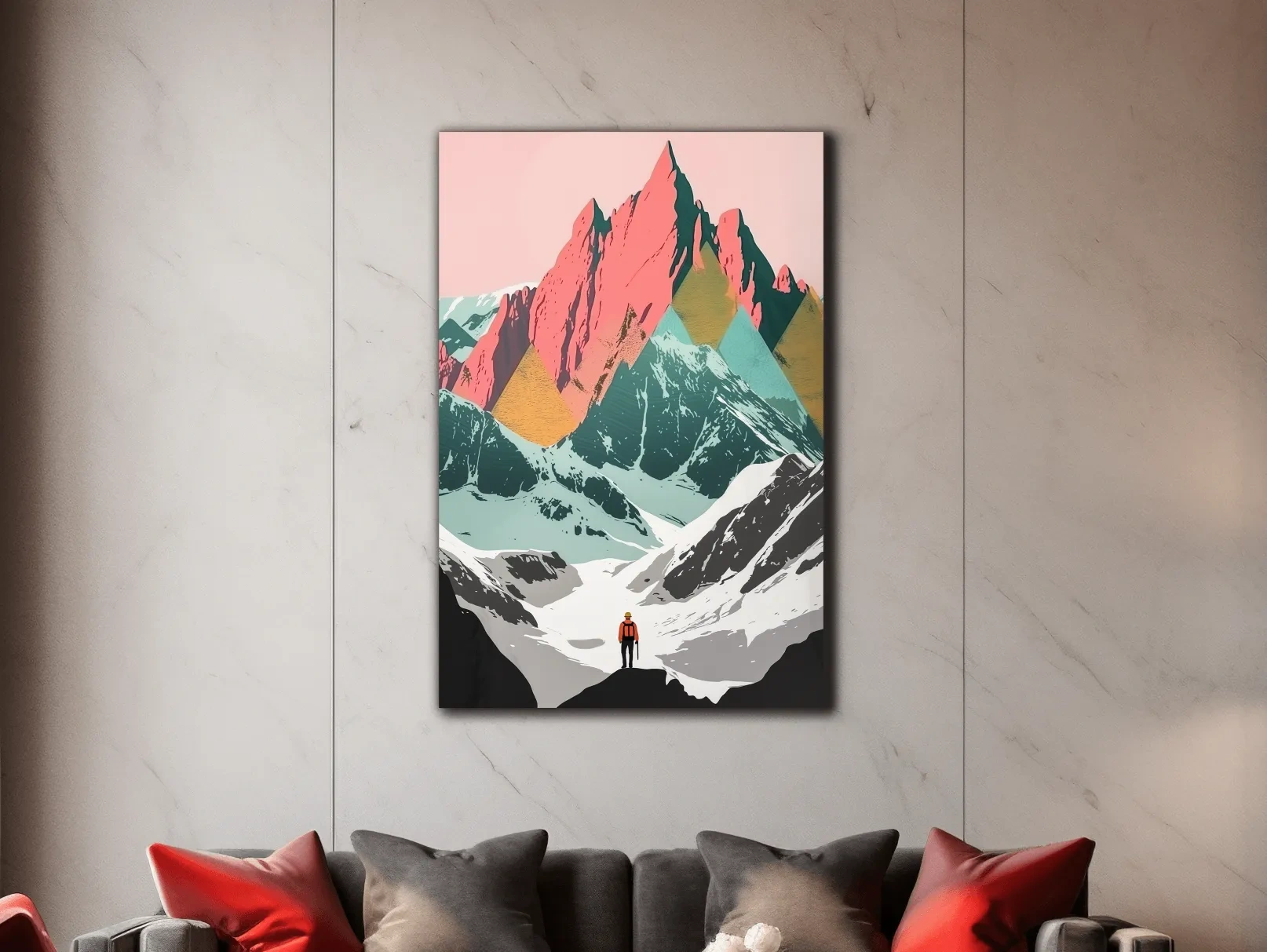 Vibrant Alpine Peaks Illustration - Colourful Mountain Wall Art