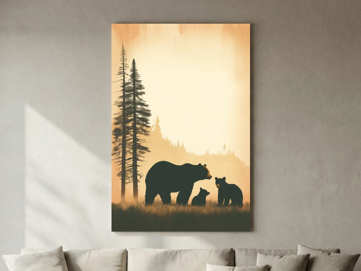 Bear Family Forest Silhouette Illustration - Minimalist Wildlife Artwork
