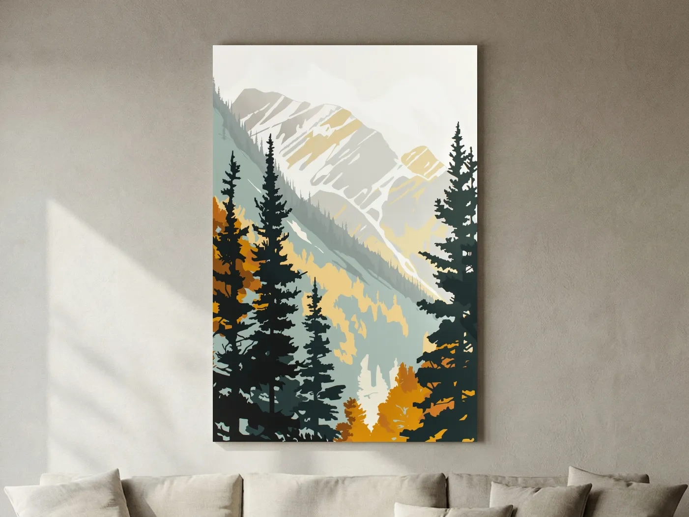 Minimalist Alpine Mountain & Pine Forest - Scandinavian Landscape Wall Art