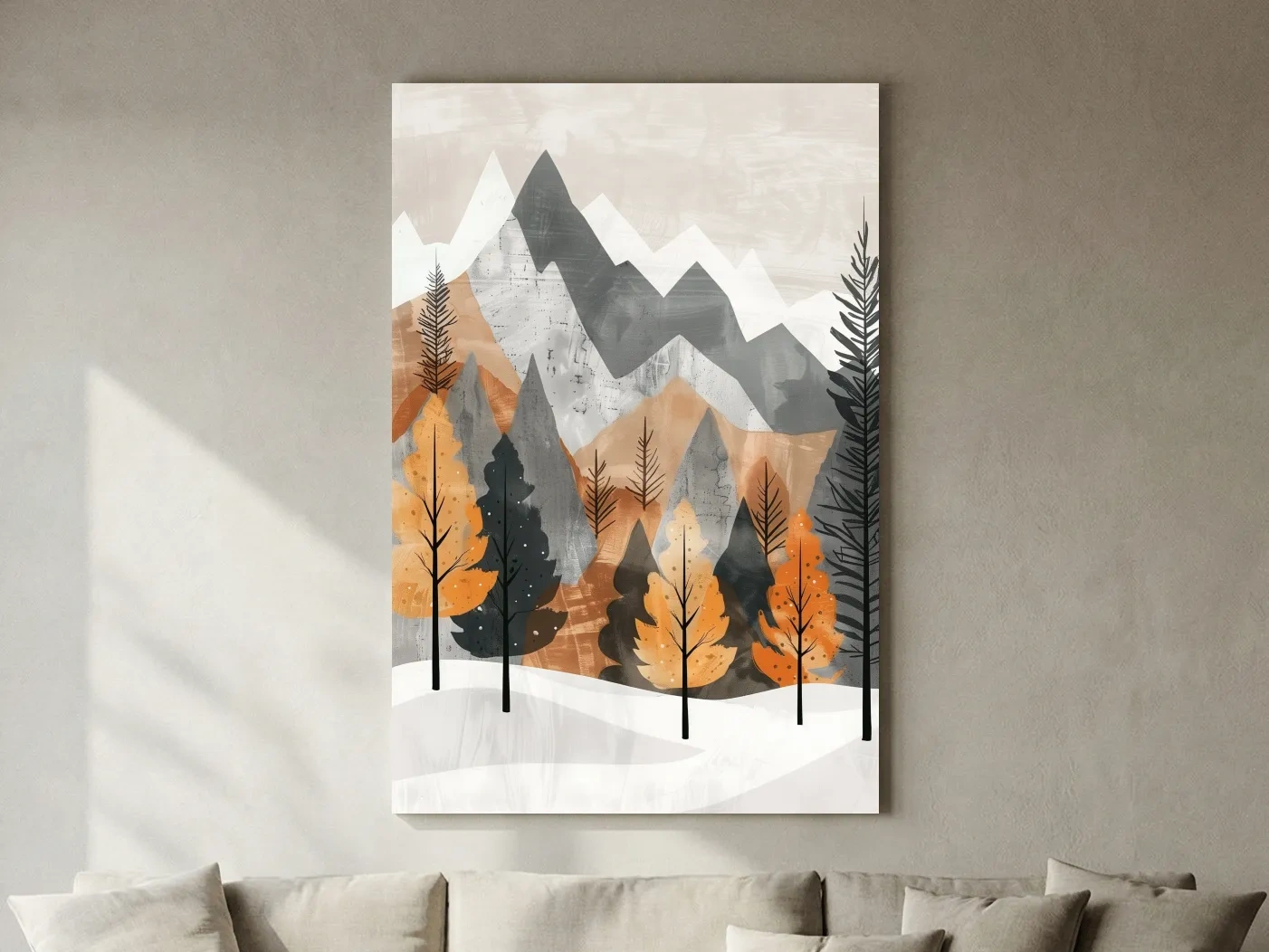 Scandinavian Autumn Mountain Forest Landscape - Minimalist Alpine Wall Art