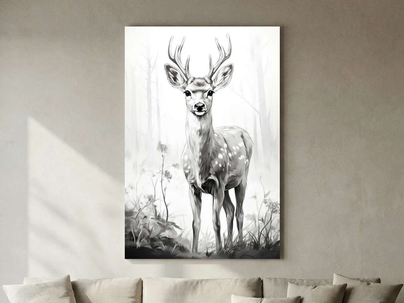 Minimalist Black And White Deer Sketch - Woodland Wildlife Wall Art