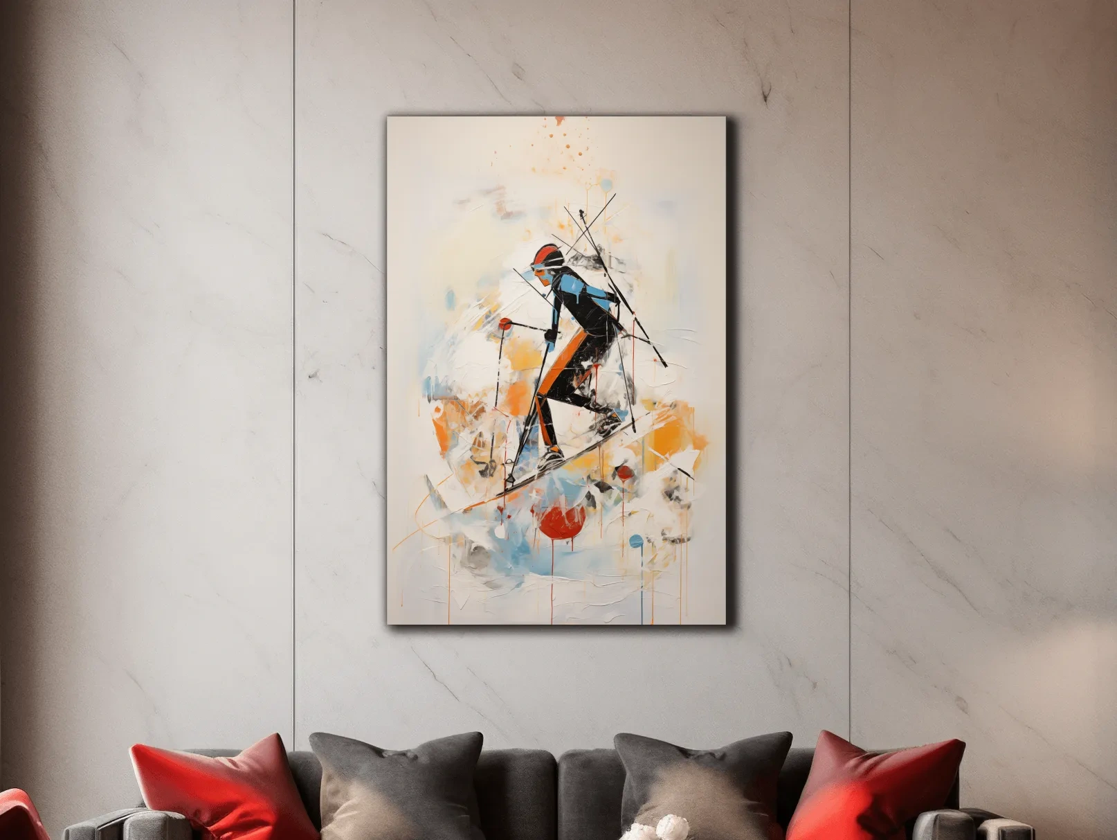 Abstract Ski Mountaineer Painting - Modern Winter Adventure Wall Art