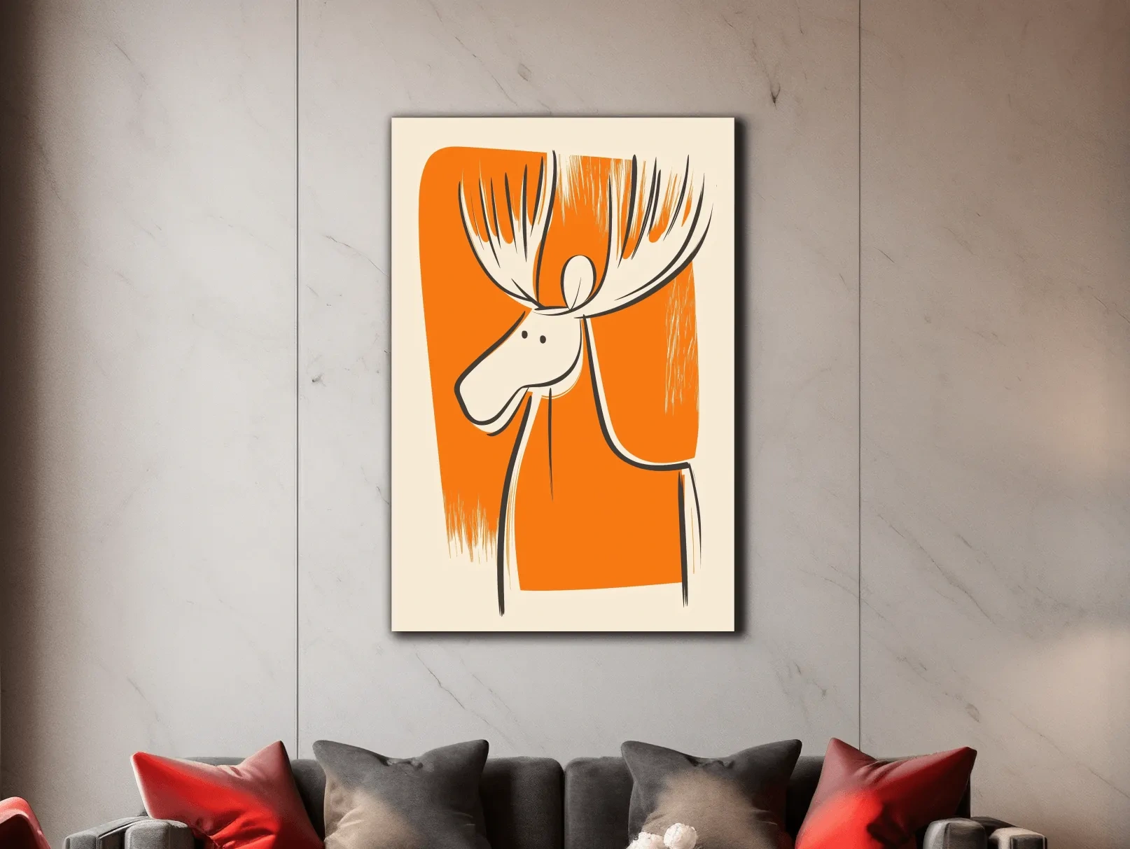 Minimalist Caricature Moose Illustration - Cartoon Wildlife Wall Art