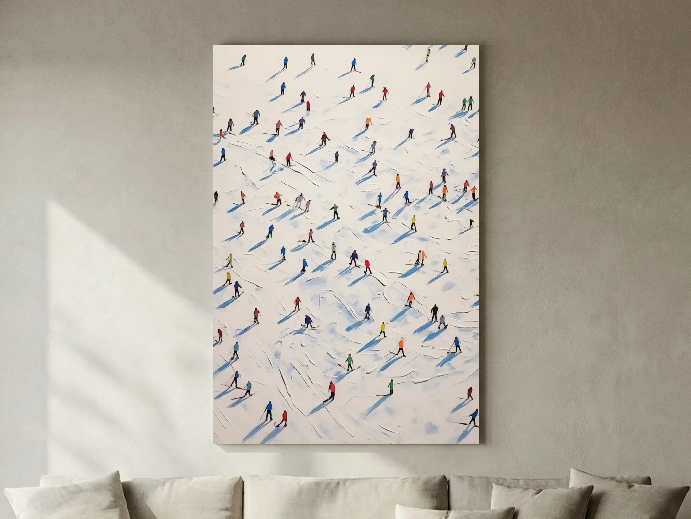 Colorful Skiers On Snowy Slopes - Modern Minimalist Winter Sports Wall Art