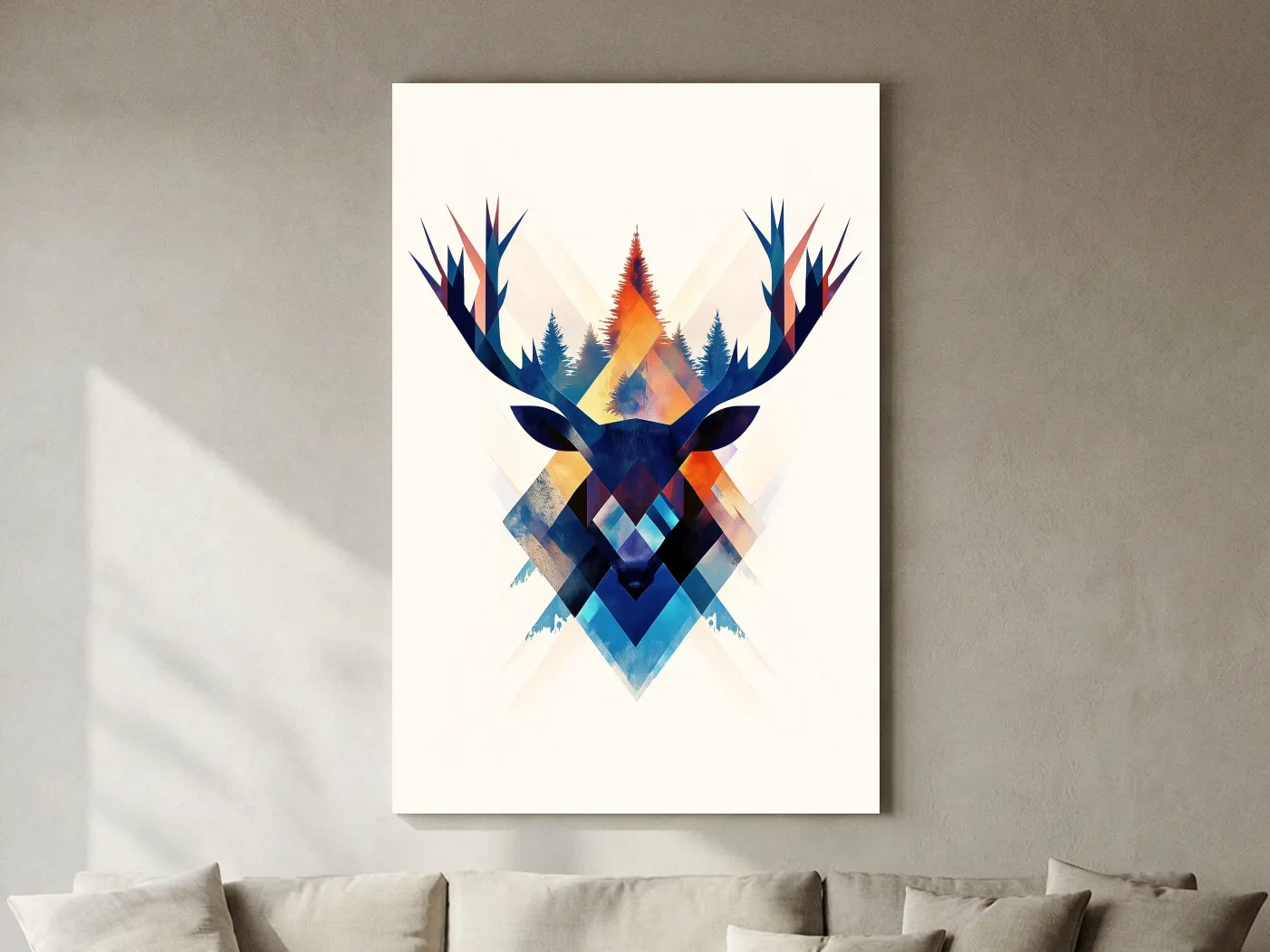 Geometric Watercolor Deer Head Silhouette - Modern Wildlife Forest Wall Art