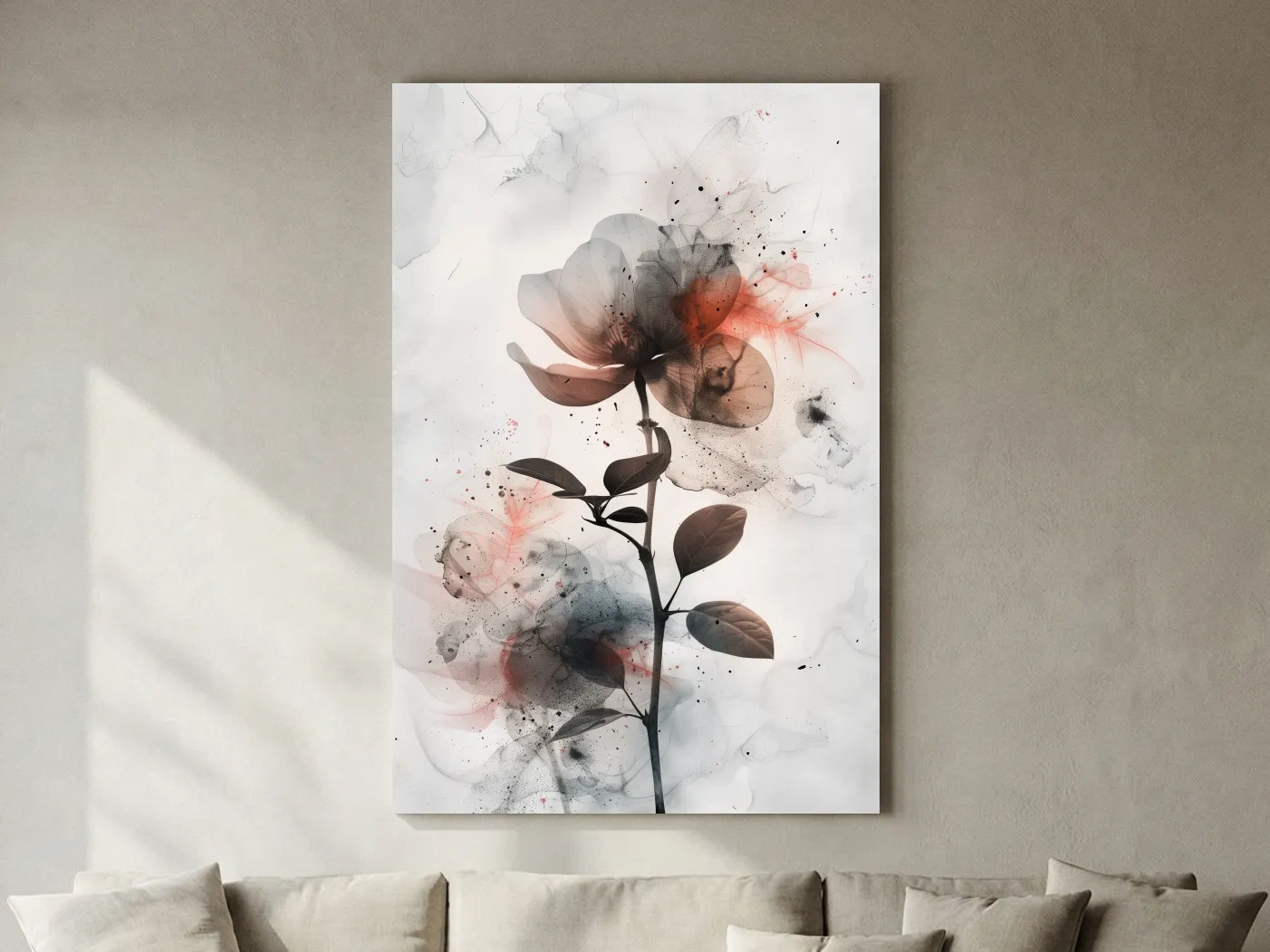Moody Ink Wash Floral Blossom - Minimalist Floral Watercolor Wall Art