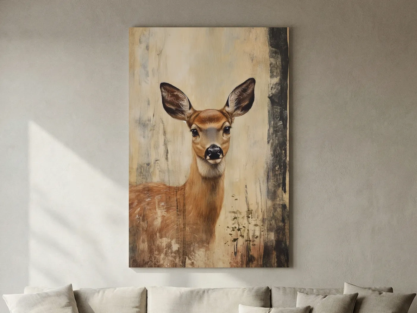 Rustic Whitetail Fawn Portrait Painting - Woodland Wildlife Wall Art