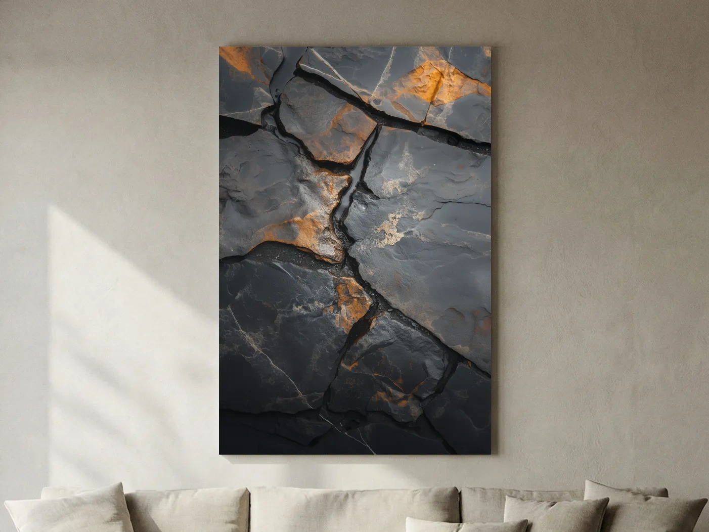 Charcoal Slate Stone Texture Organic Artwork - Modern Abstract Geology Wall Art