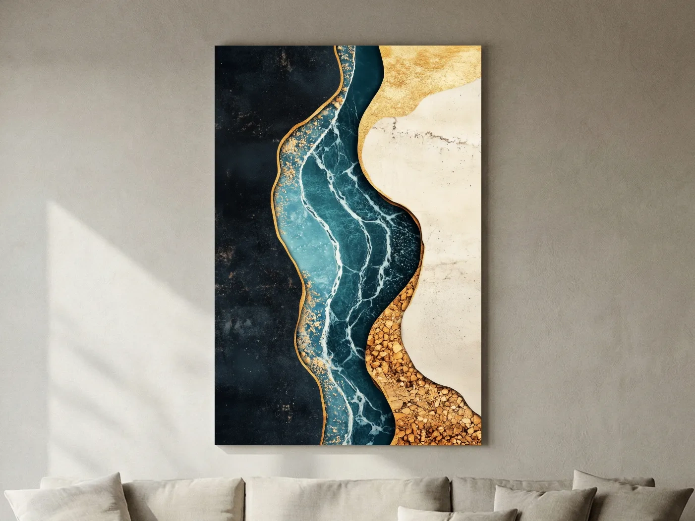 Luxurious Fluid Marble River Abstract - Gold Geode Resin Style Wall Art