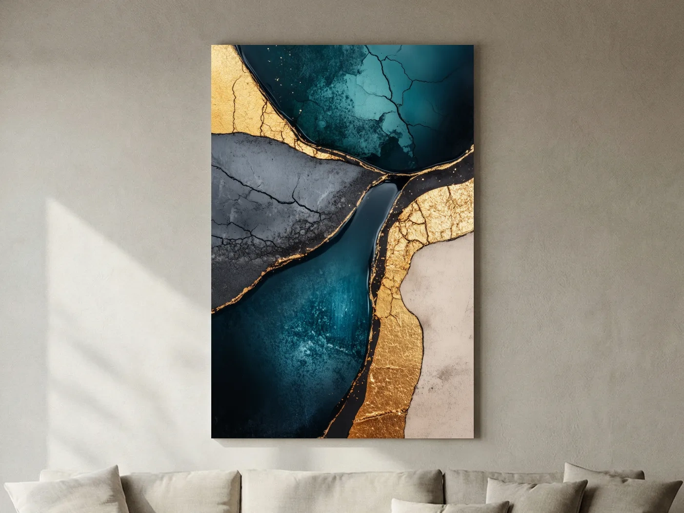 Teal Gold Geode Resin Abstract - Elegant Metallic Marble Wall Art
