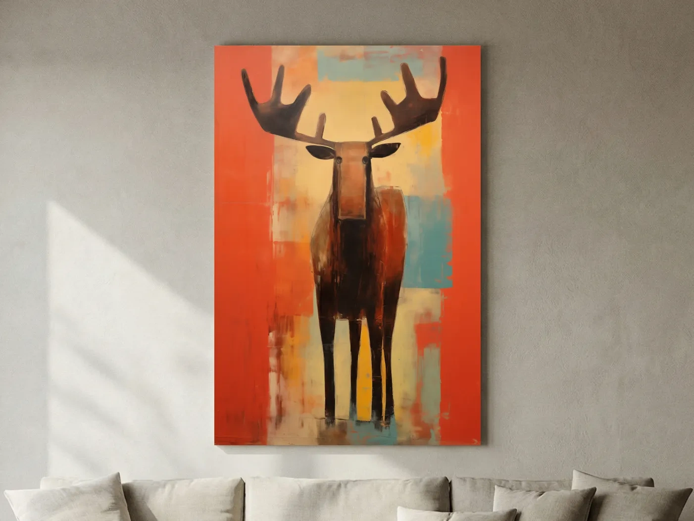 Expressionist Abstract Moose Portrait Painting - Vibrant Rustic Wildlife Wall Art