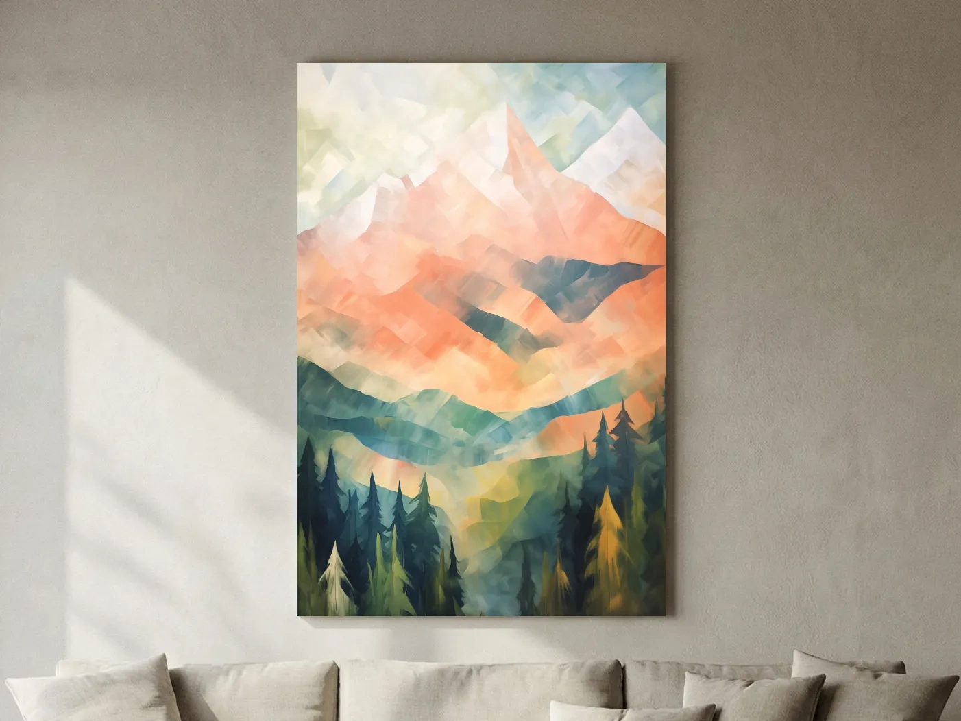 Abstract Pastel Alpine Sunrise Landscape - Colorful Forest Wall Art