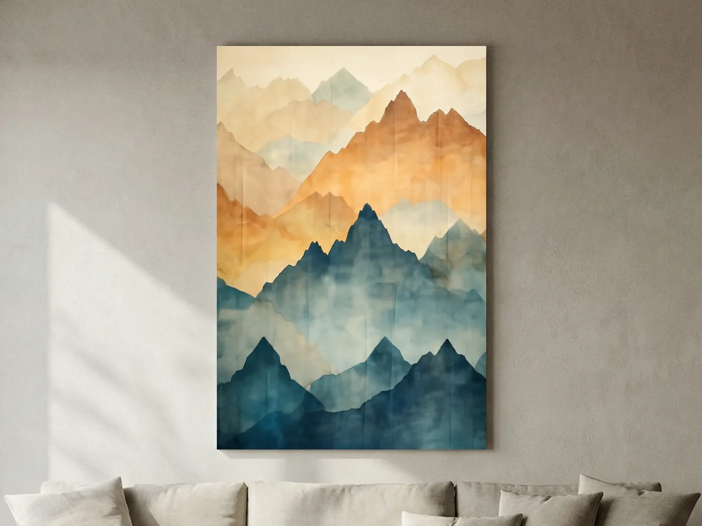Foggy Layered Mountain Watercolor Landscape - Abstract Wall Art