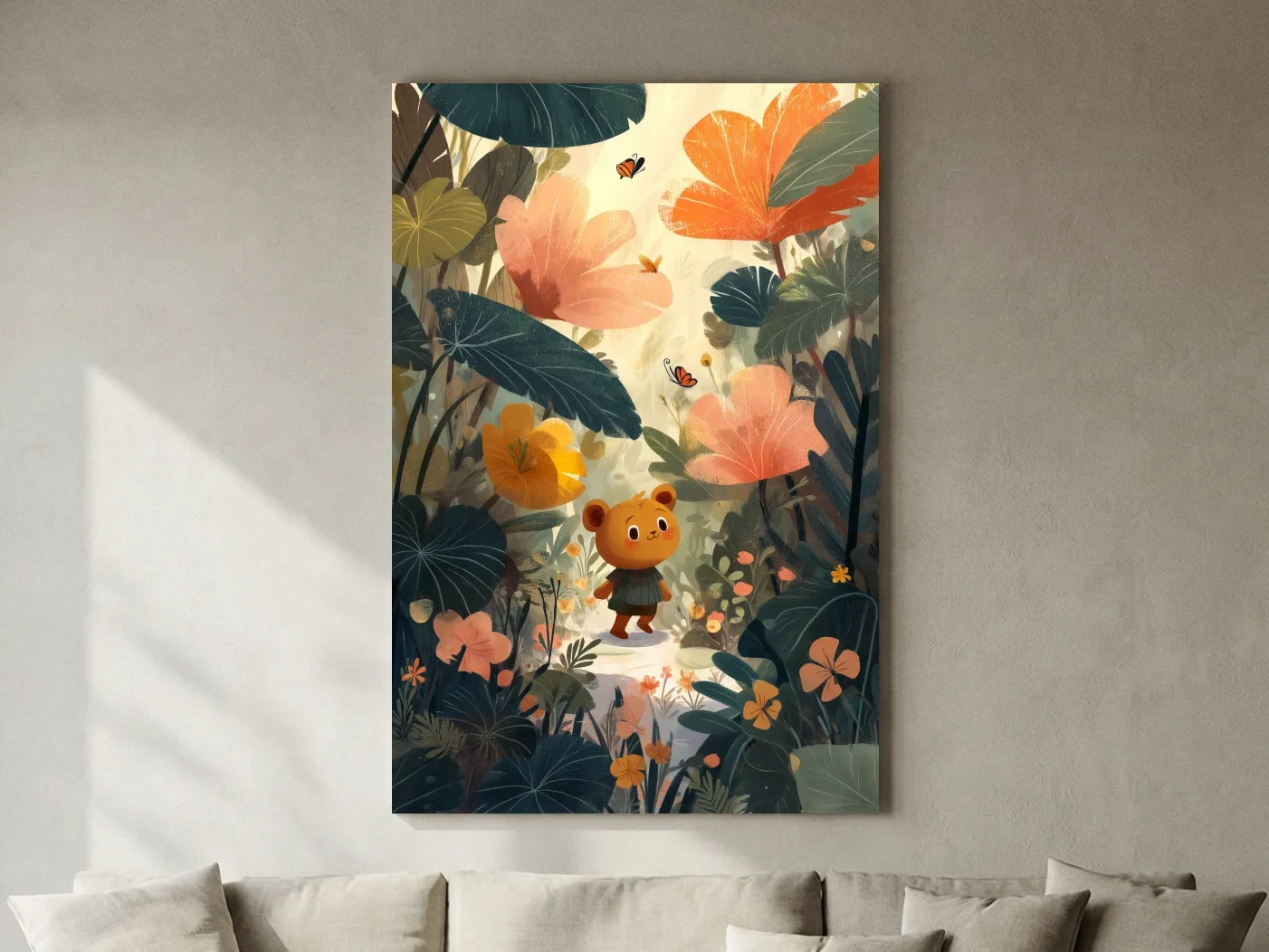 Whimsical Teddy Bear In Enchanted Garden - Cute Childrens Nursery Wall Art