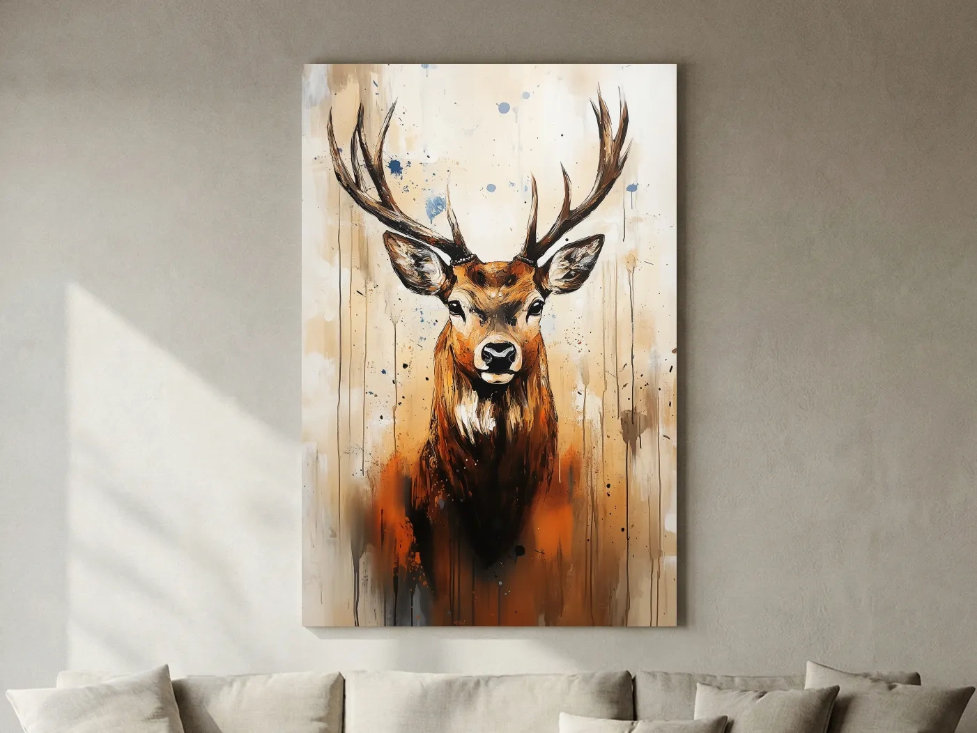 Impasto Style Deer Stag Portrait - Rustic Wildlife Wall Art