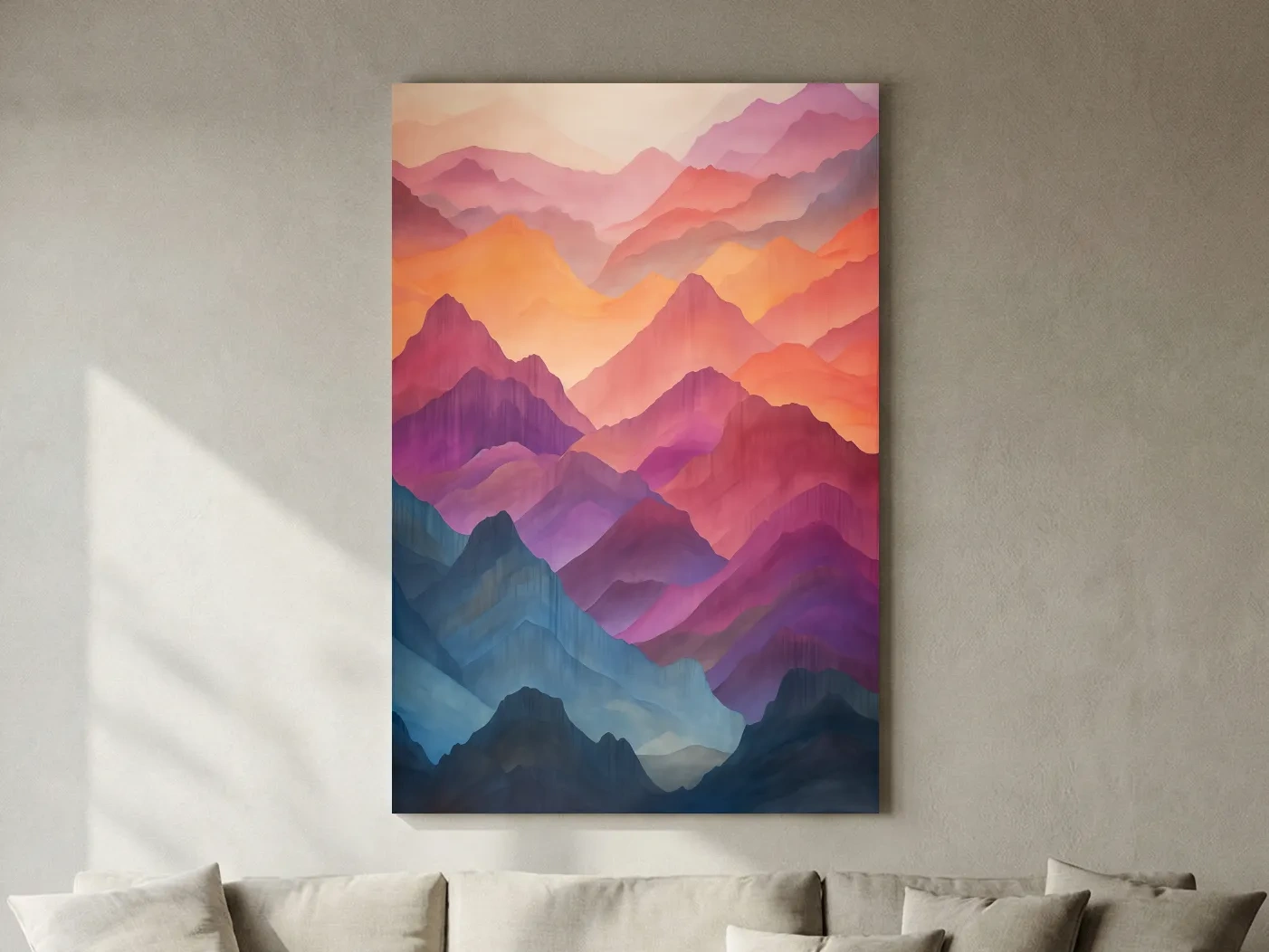 Vibrant Watercolor Layered Mountains - Abstract Sunset Landscape Wall Art