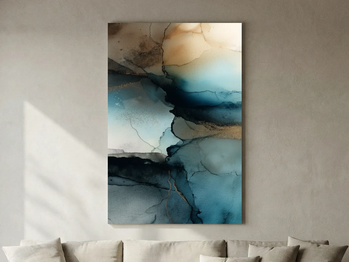 Moody Teal Ink Wash Abstract - Alcohol Ink Style Mountain Wall Art