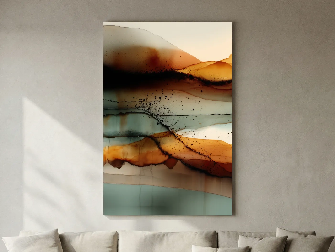 Earth Tone Ink Wash Mountain Landscape - Abstract Modern Wall Art