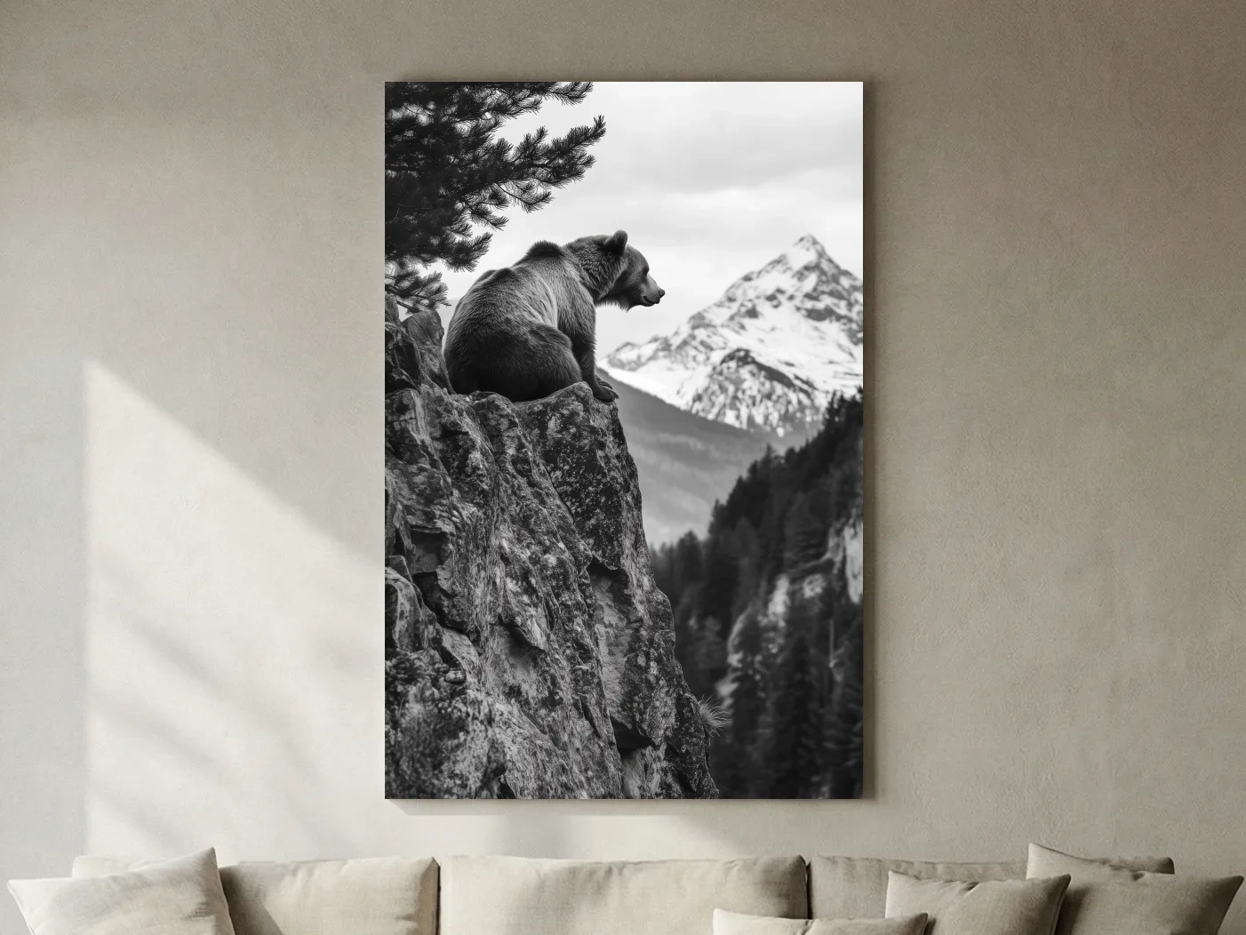 Black And White Grizzly Bear Photographic Artwork - Alpine Wildlife Wall Art
