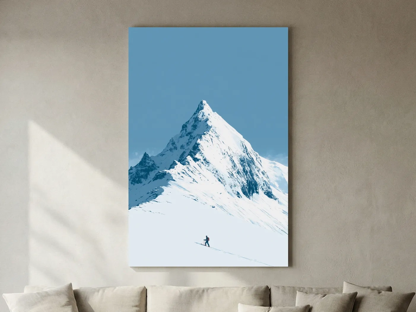 Snowy Alpine Peak Backcountry Skier - Minimalist Mountain Wall Art