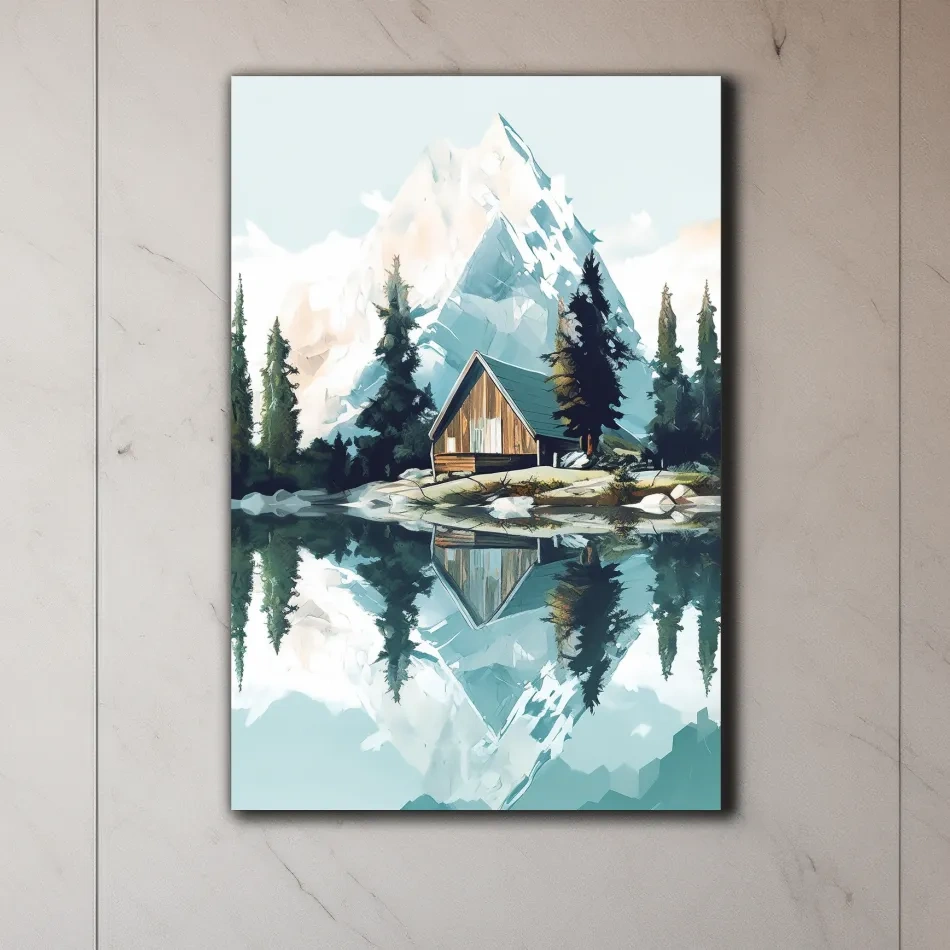 Painting of a cabin in the alpine