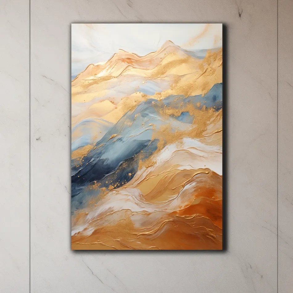 Abstract golden swirling painting forming mountains