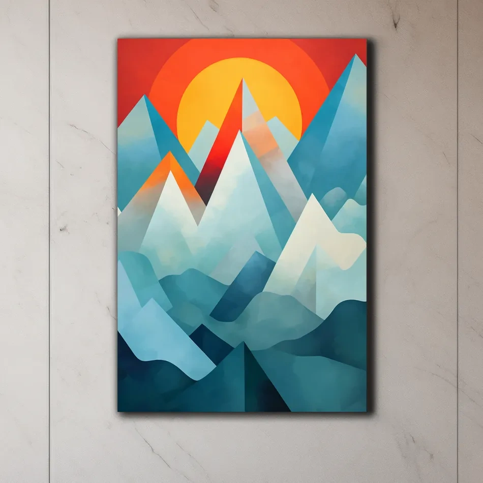 Abstract suprematism sunset mountain painting