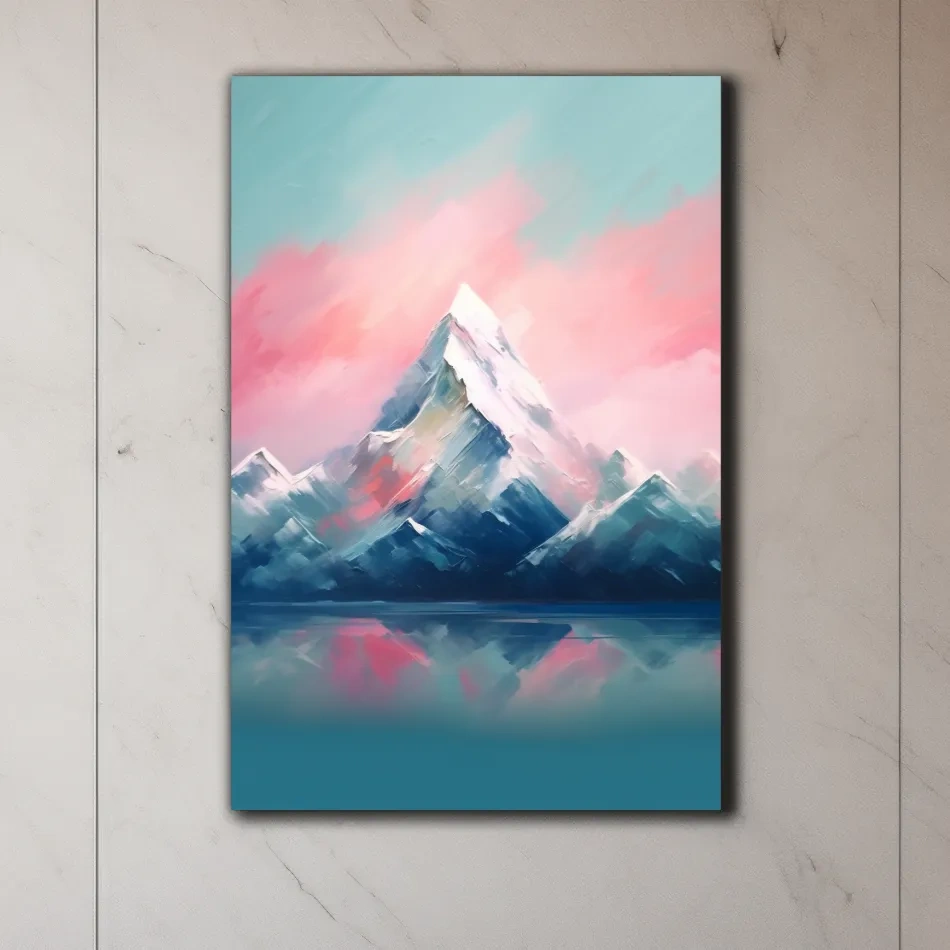 Pastel Alpine Peak Painting - Impressionism Watercolor Mountain Wall Art