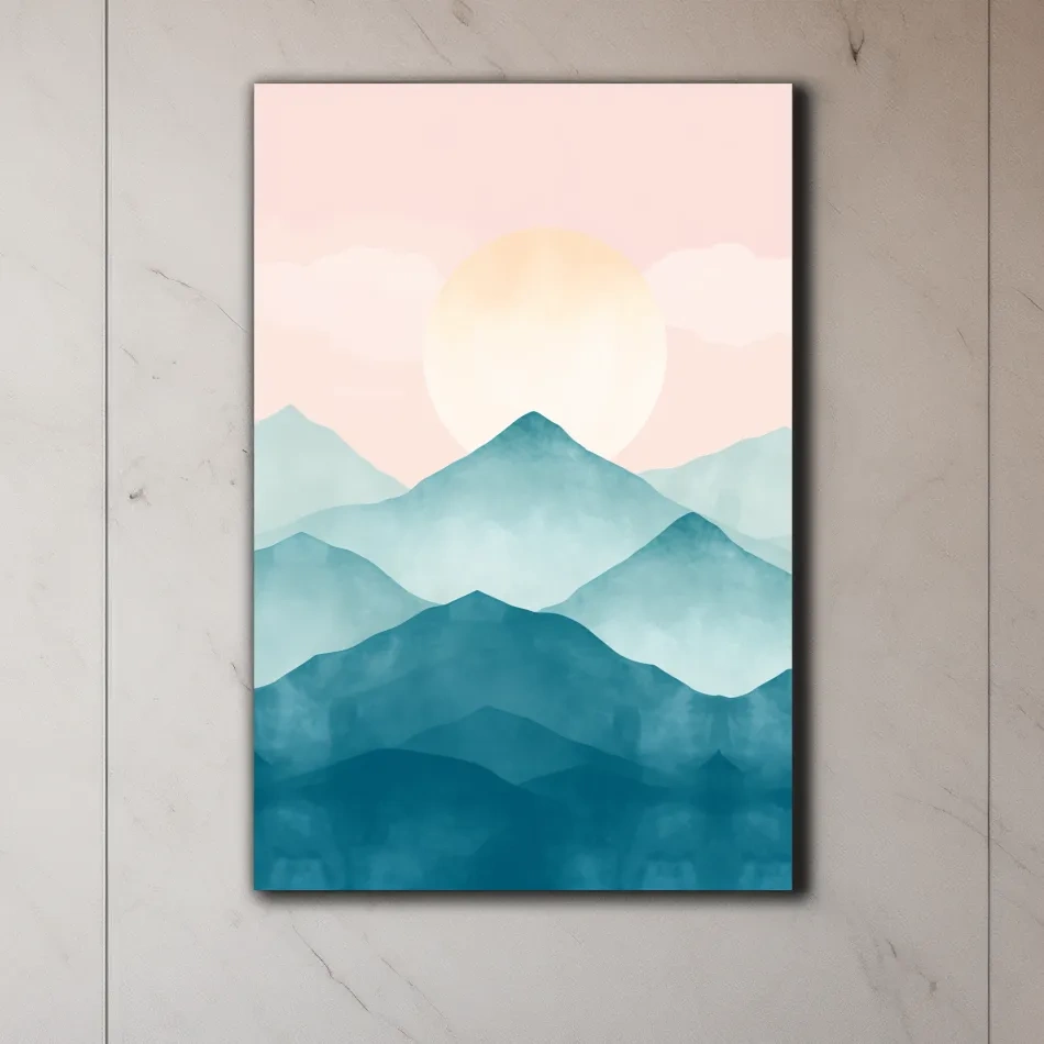 Pastel Watercolor Mountain Sunrise - Abstract Landscape Painting
