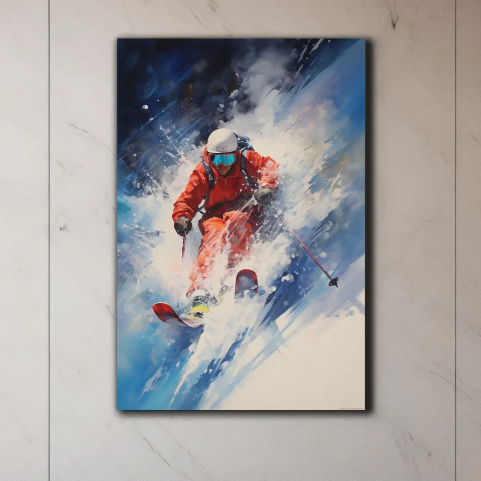 Dynamic painting of a skier exploding in powder