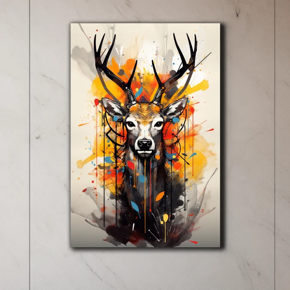 Abstract splattered painting of a deers head