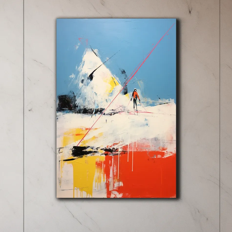 Expressionist style abstract painting of a skier