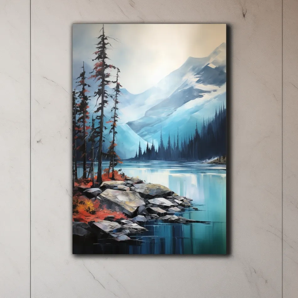 Turquoise Alpine Lake And Mountain Watercolor - Serene Forest Wall Art