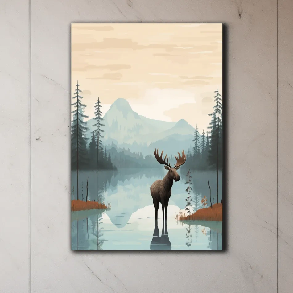 Childrens illustration of a moose in the mountains