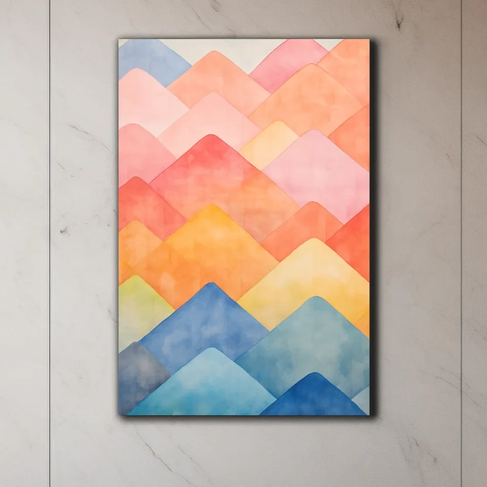 Bright colourful pastel shapes, abstract mountain patterns