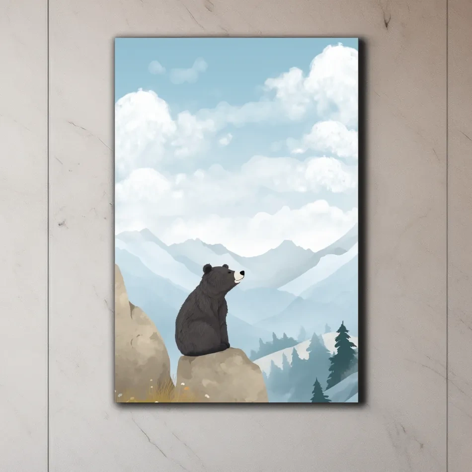 Illustration of a happy bear sitting on a rock