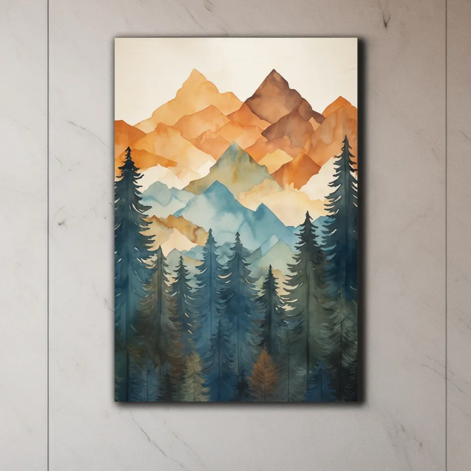 Alpine Mountains Pine Forest Watercolor - Nature Landscape Wall Art
