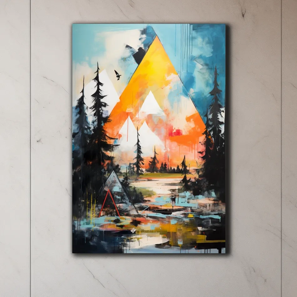 Abstract style painting art of geometric mountains