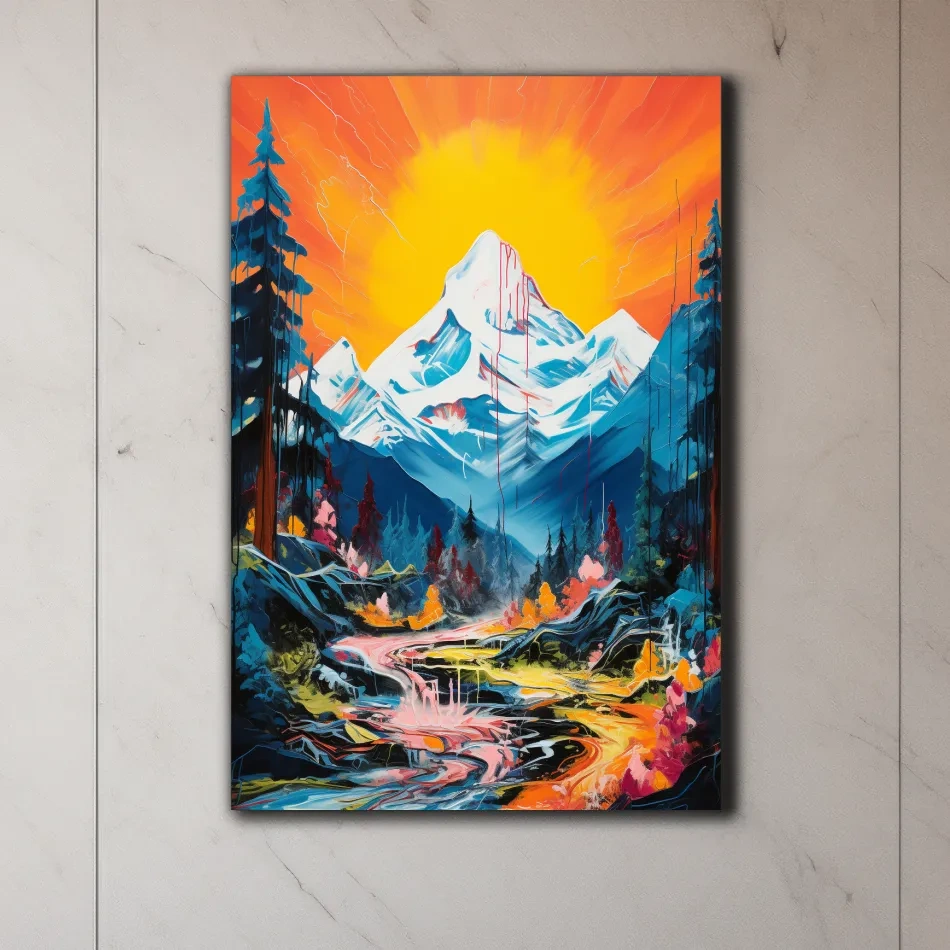 Vibrant painting of sunset over a glacier