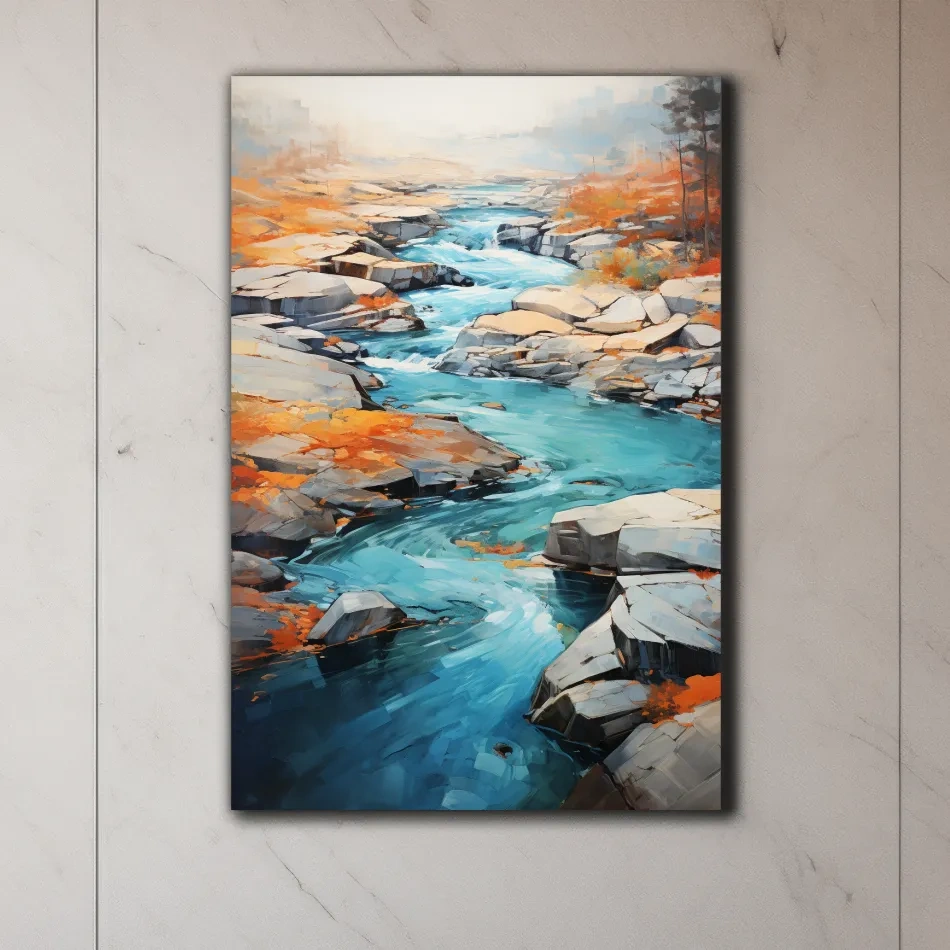 Vibrant Turquoise River Through Rocky Canyon - Modern Impressionist Landscape Wall Art