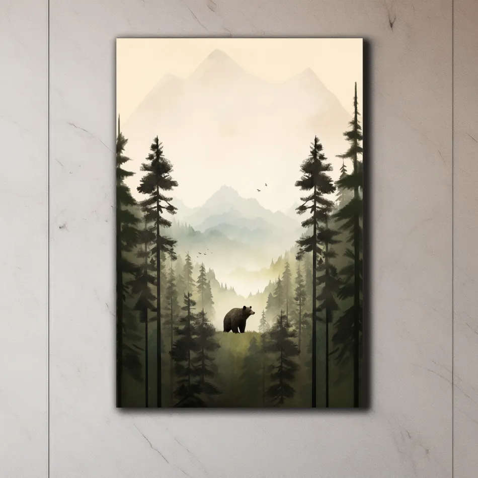 Serene art, a bear standing in the forest
