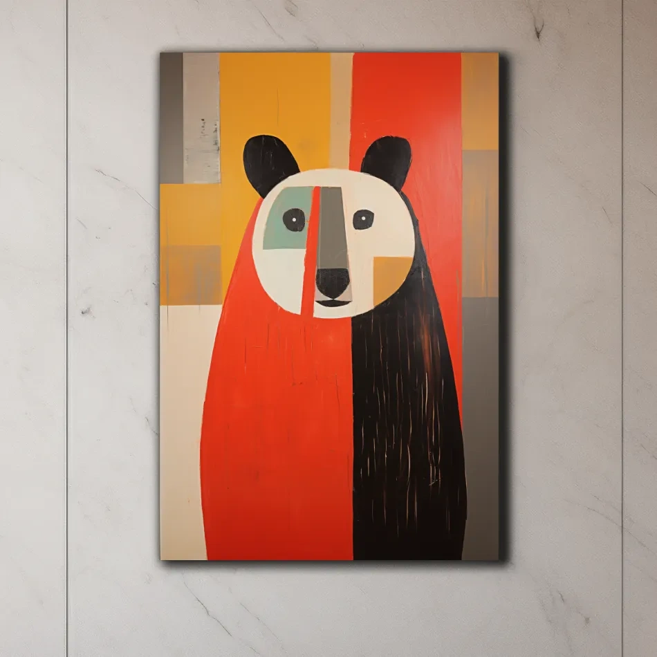 Bold Geometric Bear Portrait Painting - Quirky Abstract Animal Wall Art