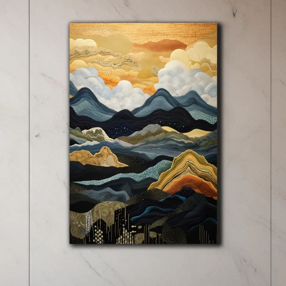 Textured Abstract Mountain Range Sunset - Layered Landscape Wall Art