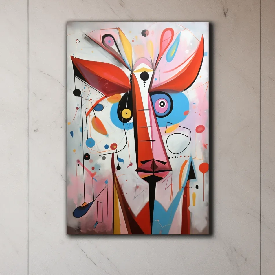 Quirky abstract painting of a deers head