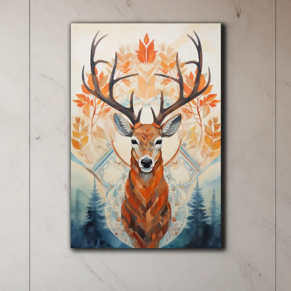 Symmetrical ornate pattern painting of a deer head