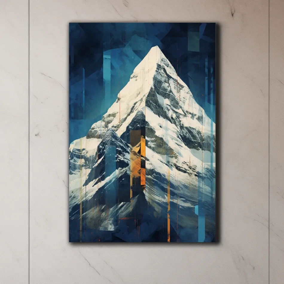 Glitch art style mountain art painting of a snowy glacier