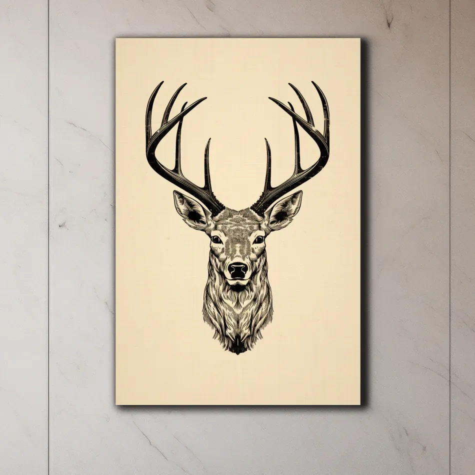 Sepia tone tattoo style illustration of a deers head