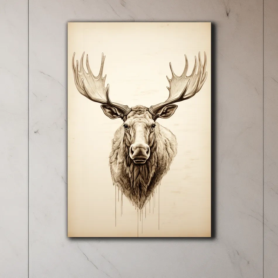Rustic Moose Head Sketch Illustration - Vintage Sepia Wildlife Wall Art